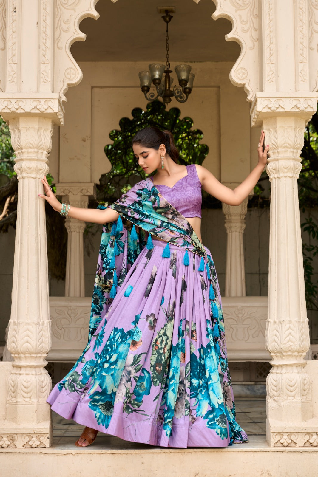 Lavender color floral printed lehenga choli