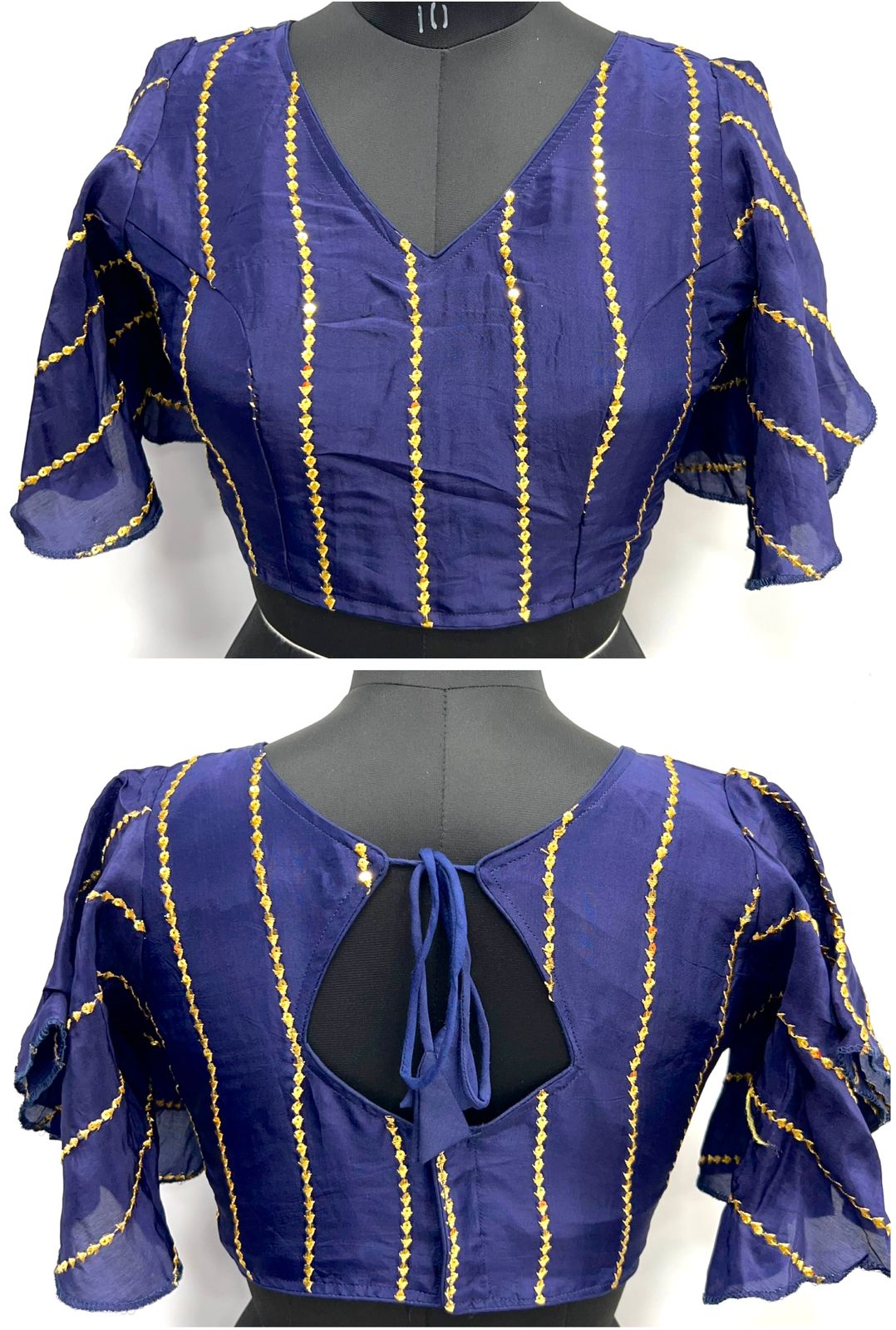 Navy blue color silk sequins work blouse for women