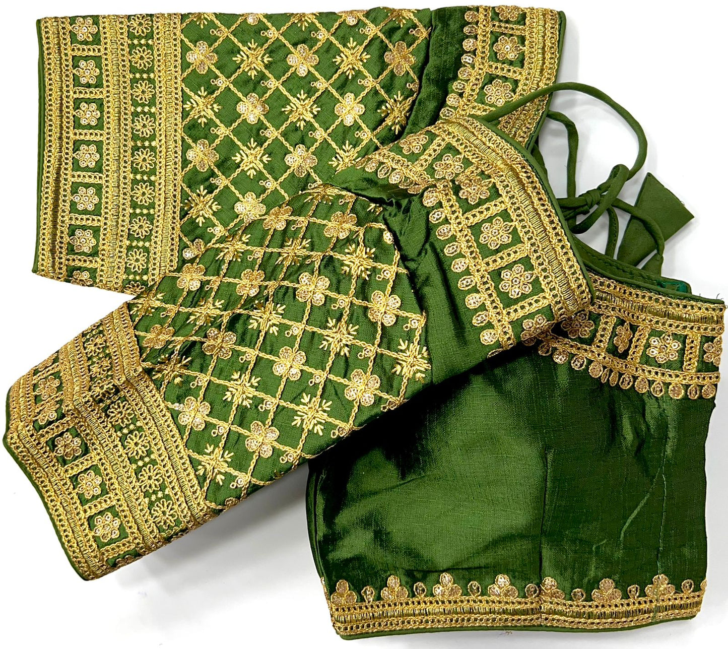 Mehendi color silk sequins work blouse for wedding