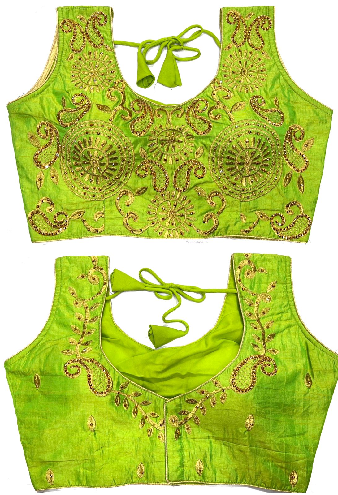 Parrot Green color silk thread work sarees blouse