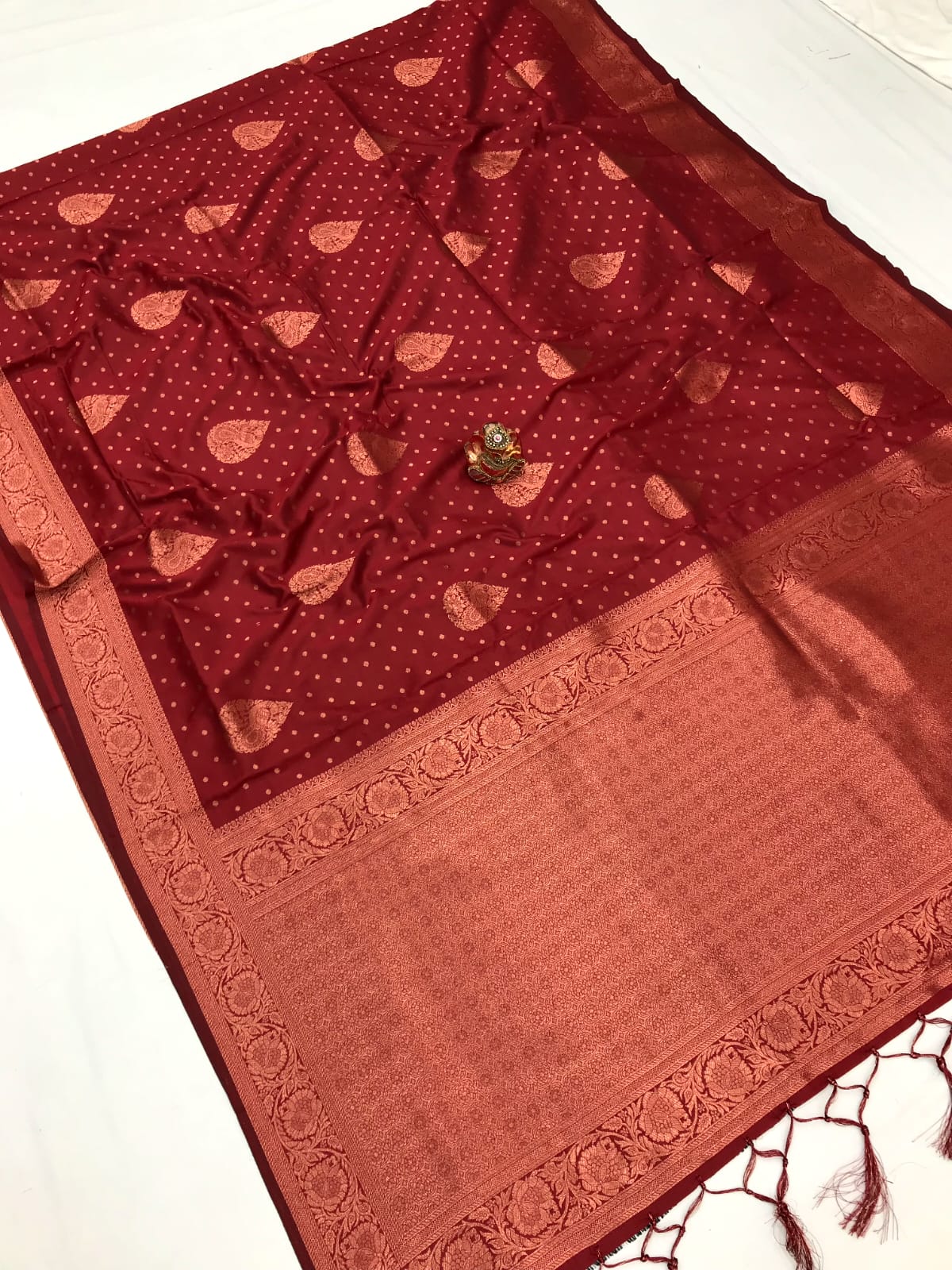 Rust color banarasi silk saree with blouse online