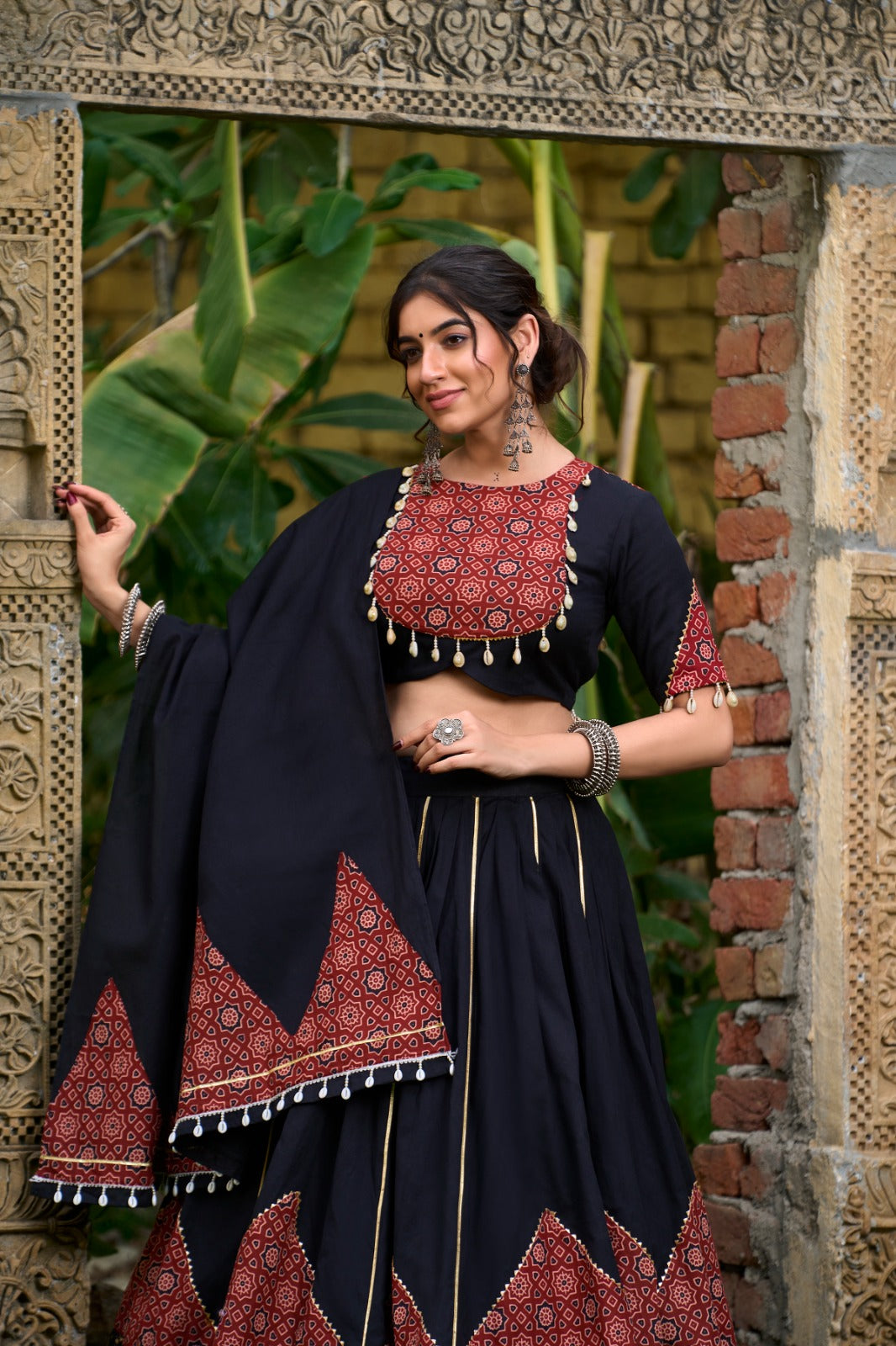 Black color cotton lehenga choli for navratri online