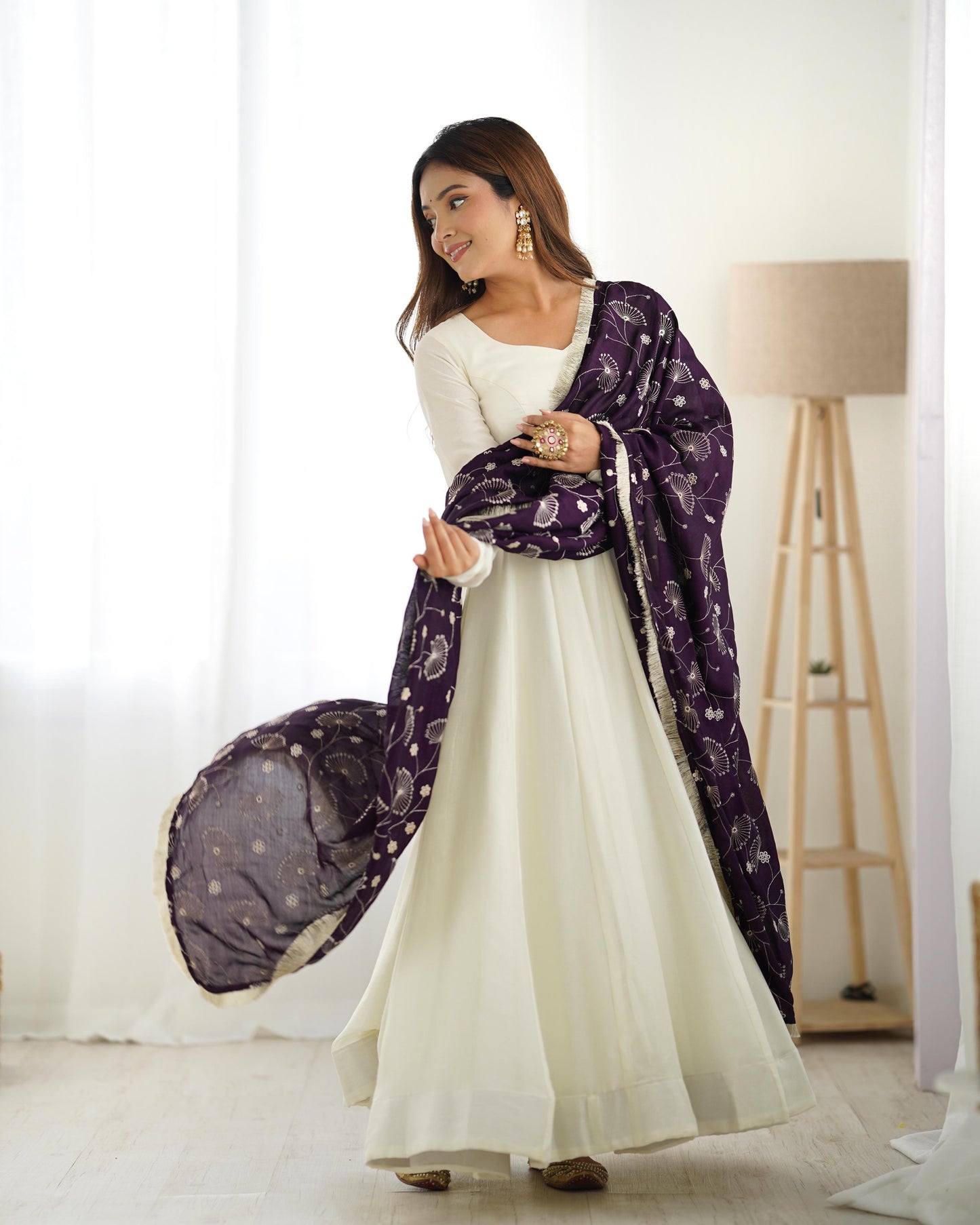 Purple color vichitra silk gown for women online