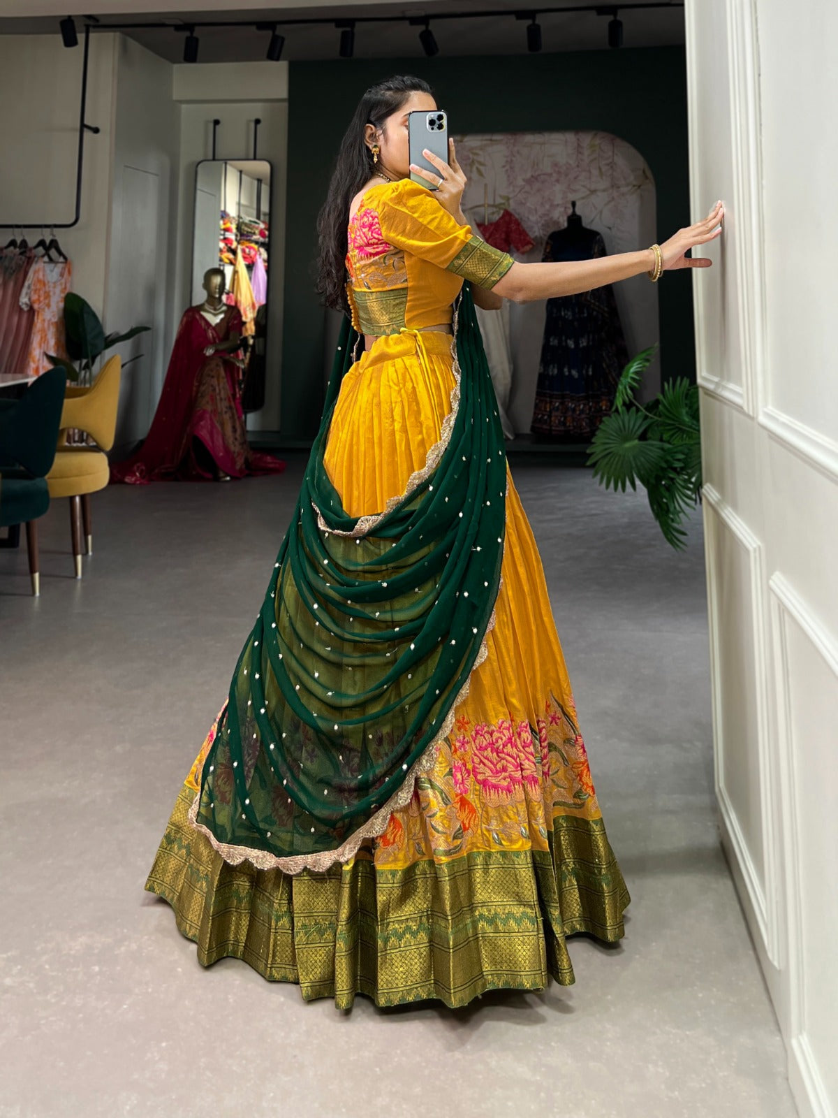 Yellow color cotton silk lehenga choli online shopping