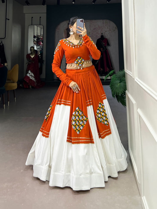 Orange color gamthi work chaniya choli