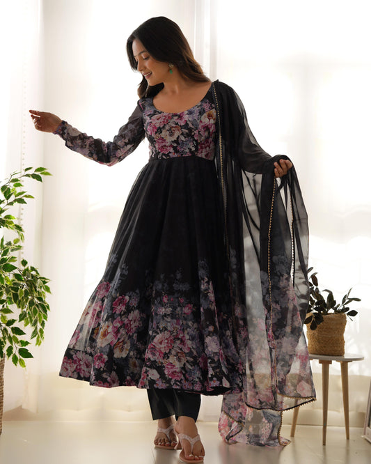 Black color organza silk salwar suit with dupatta