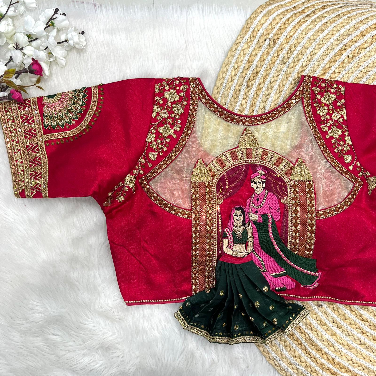 Wedding Bridal Designer Heavy Silk Red Blouse For Lehenga Choli