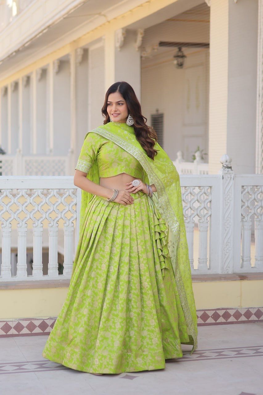 Light green color viscose jacquard lehenga choli for women