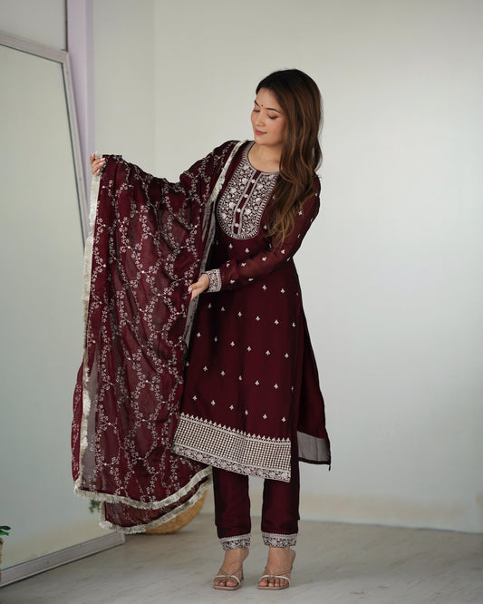 Maroon Kurta Set with Dupatta