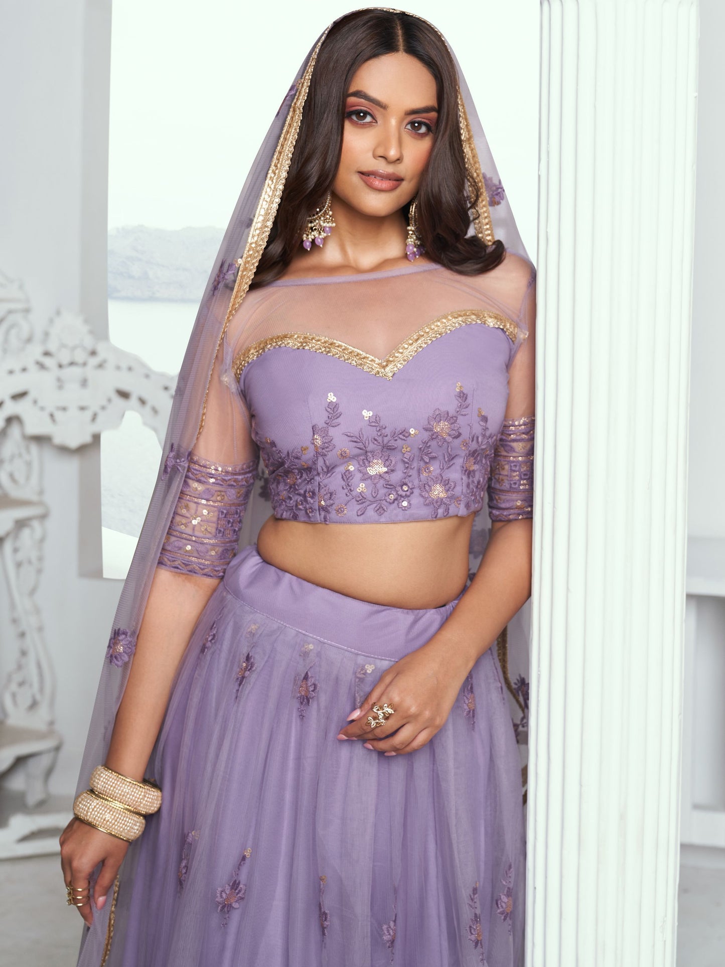 Lavender colour lehenga for women party wear