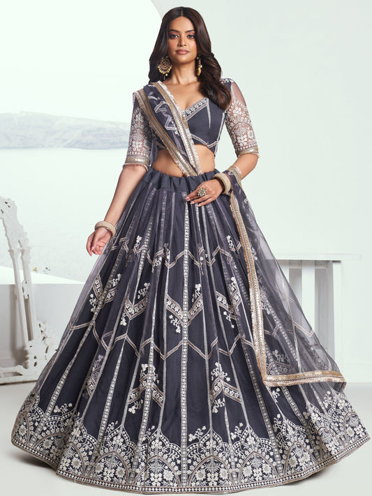 Dark grey colour lehenga for women