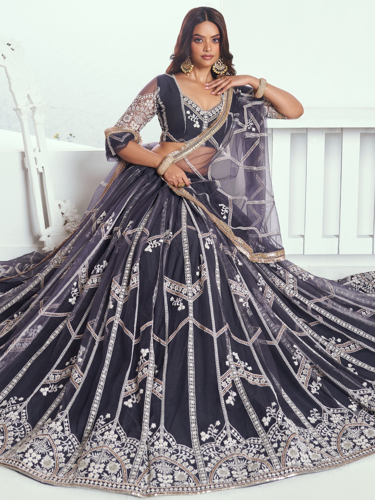 Grey colour lehenga for women wedding
