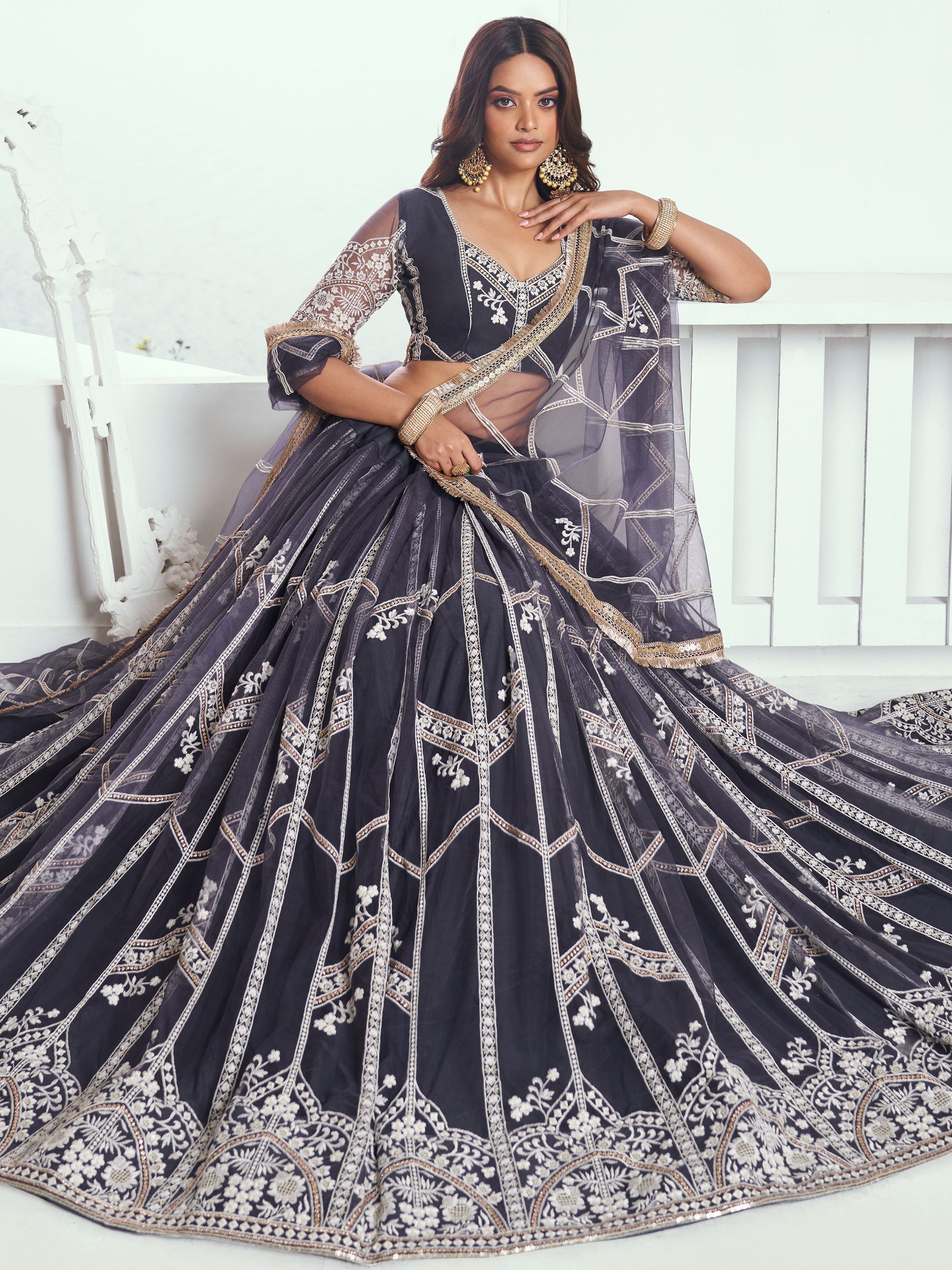 Grey colour lehenga for women wedding
