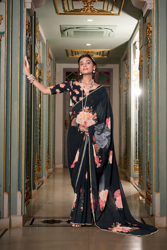 Party wear black saree with blouse