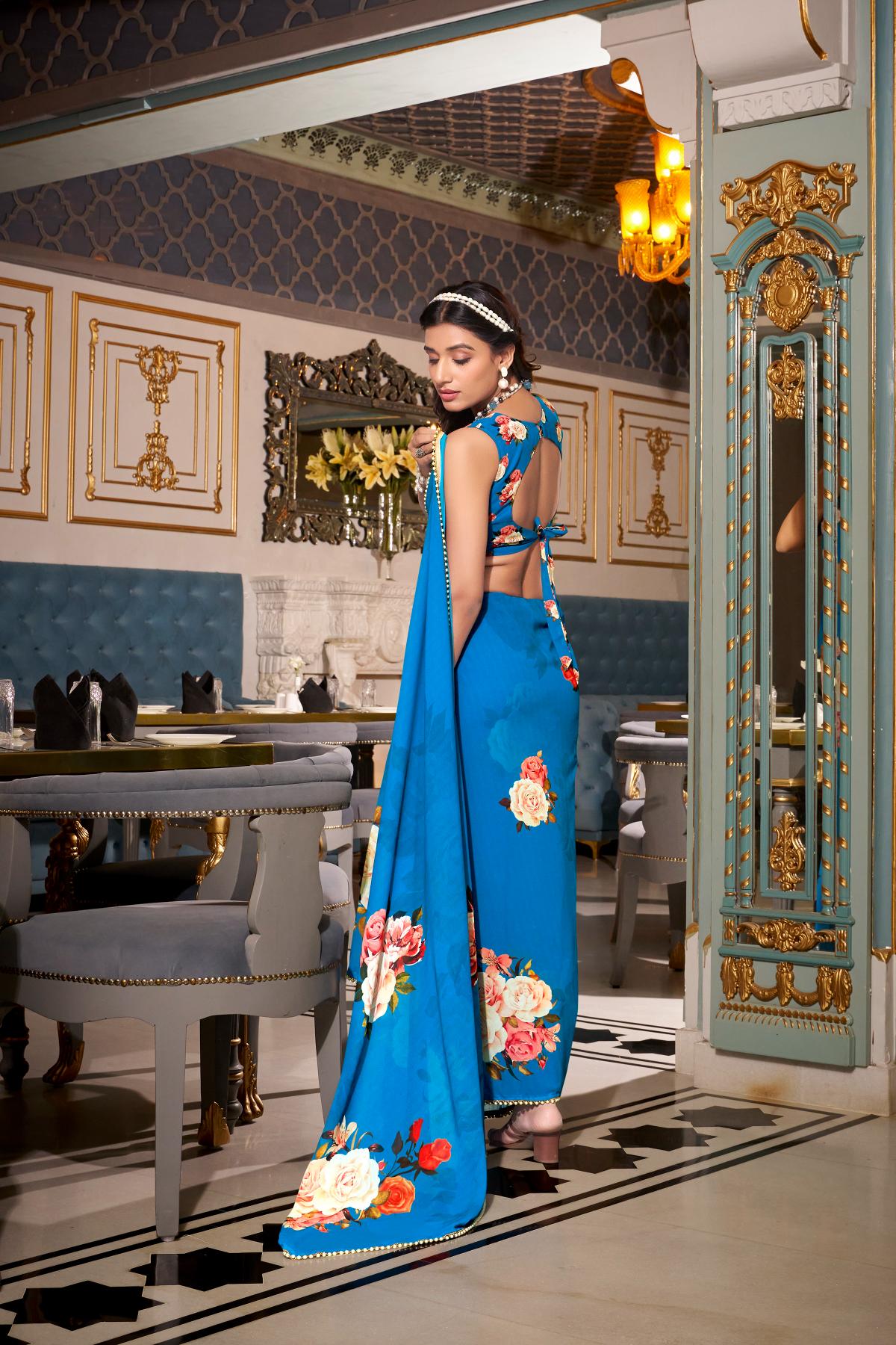Blue color georgette saree for women