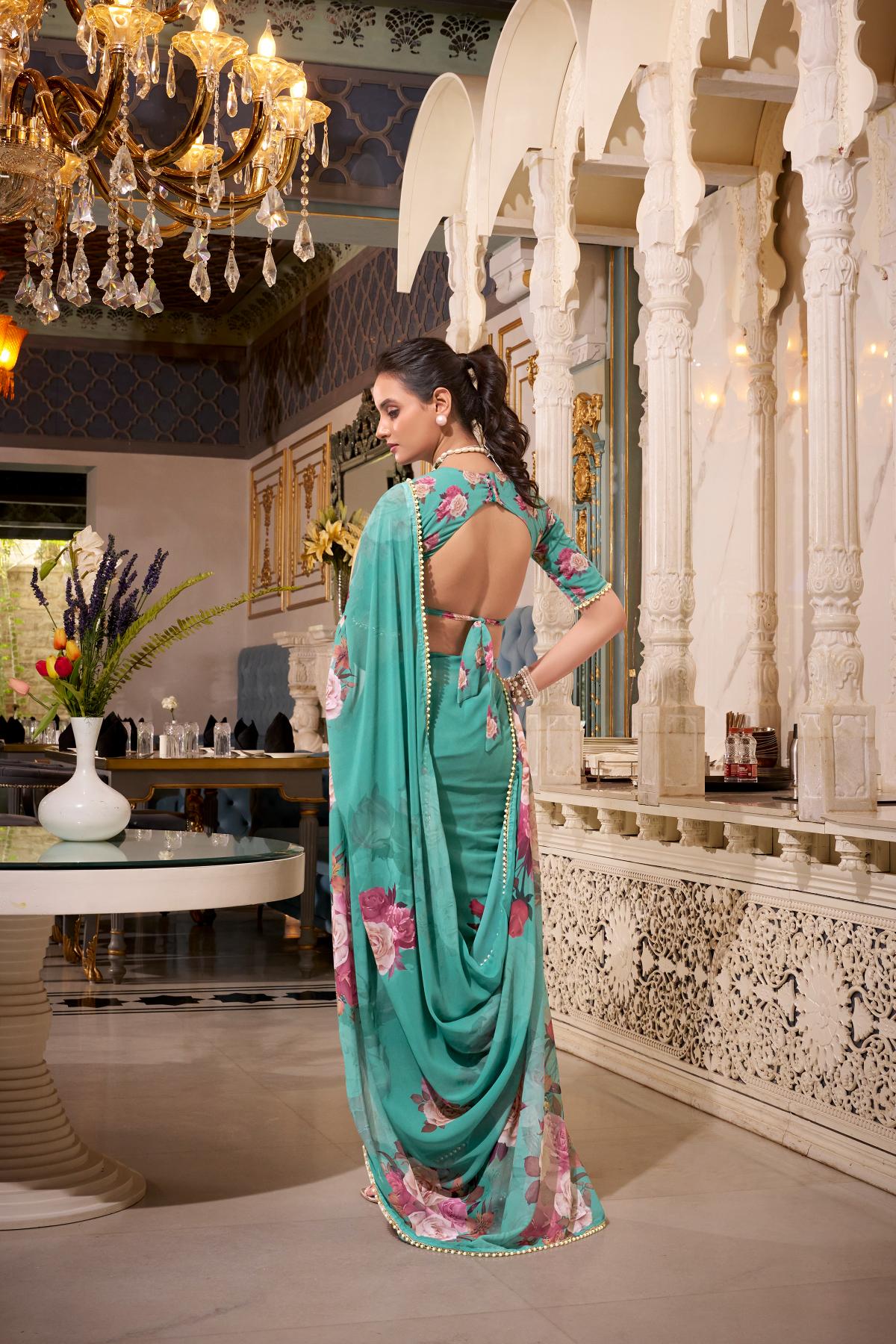 Wedding wear green saree with blouse with price