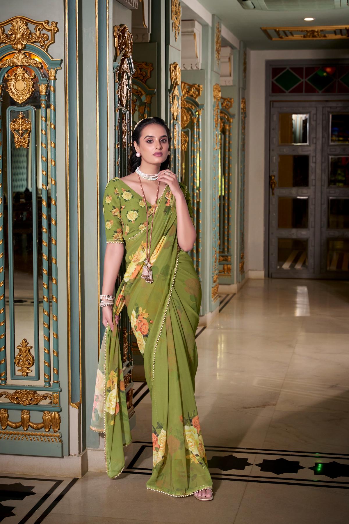 Womens wear mehendi saree for festive