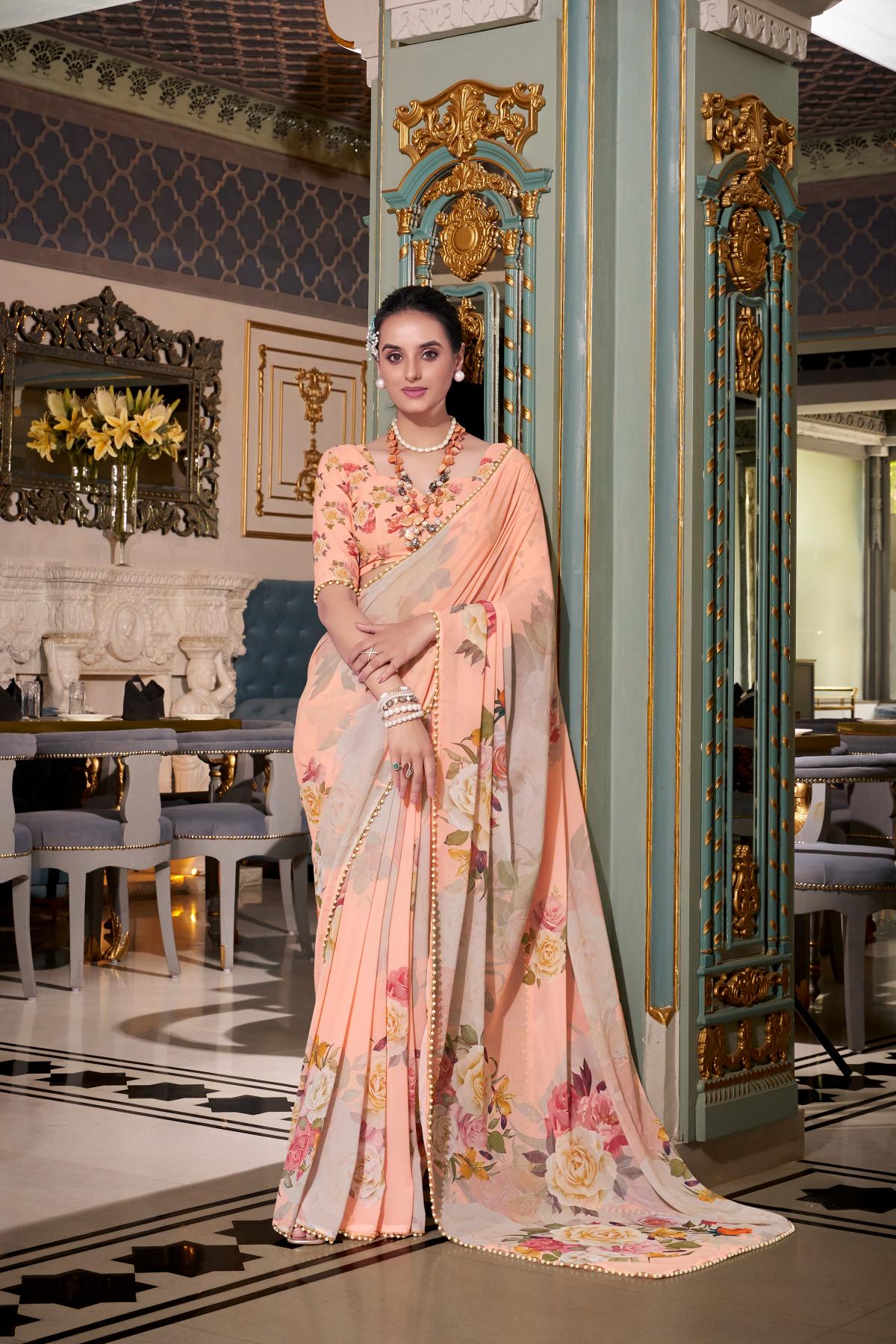 Peach color georgette saree for women