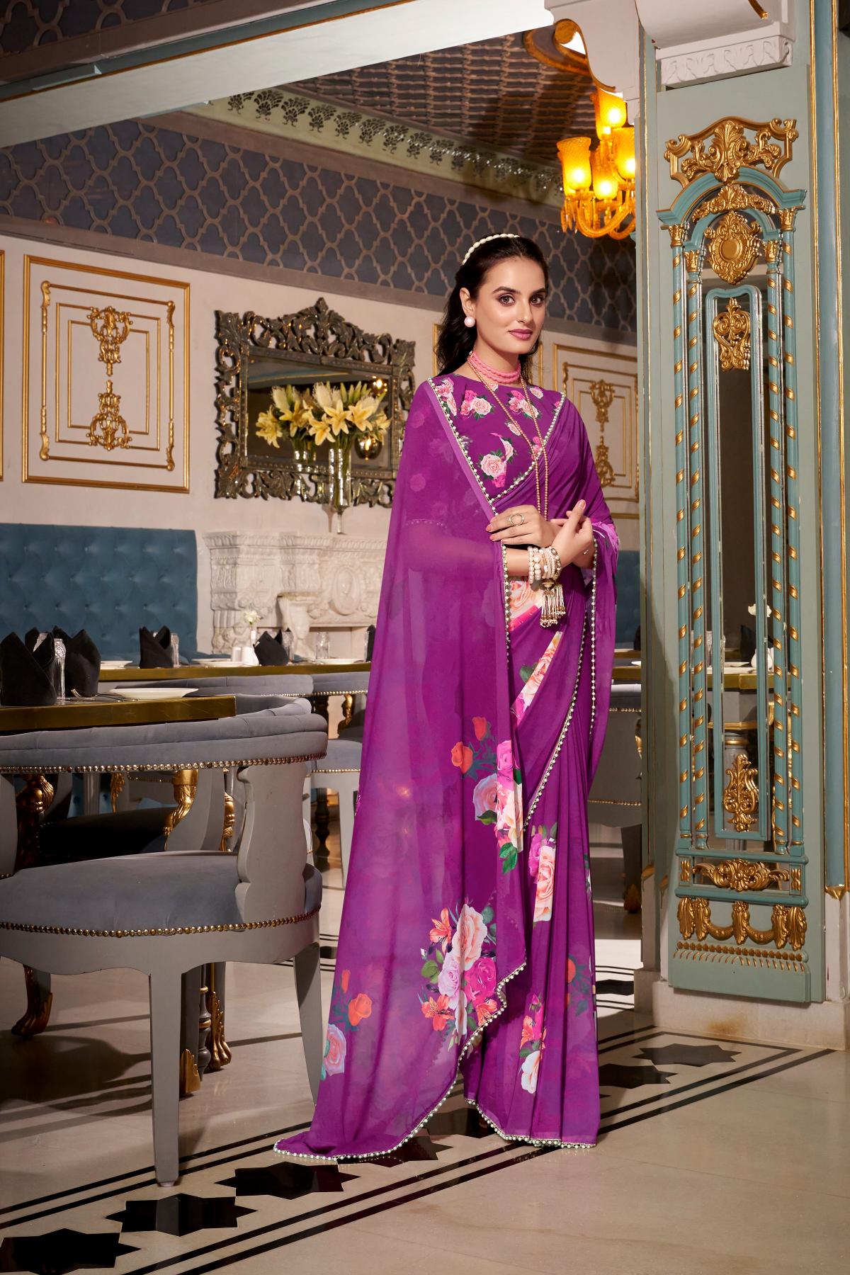 Purple color georgette saree for women with price