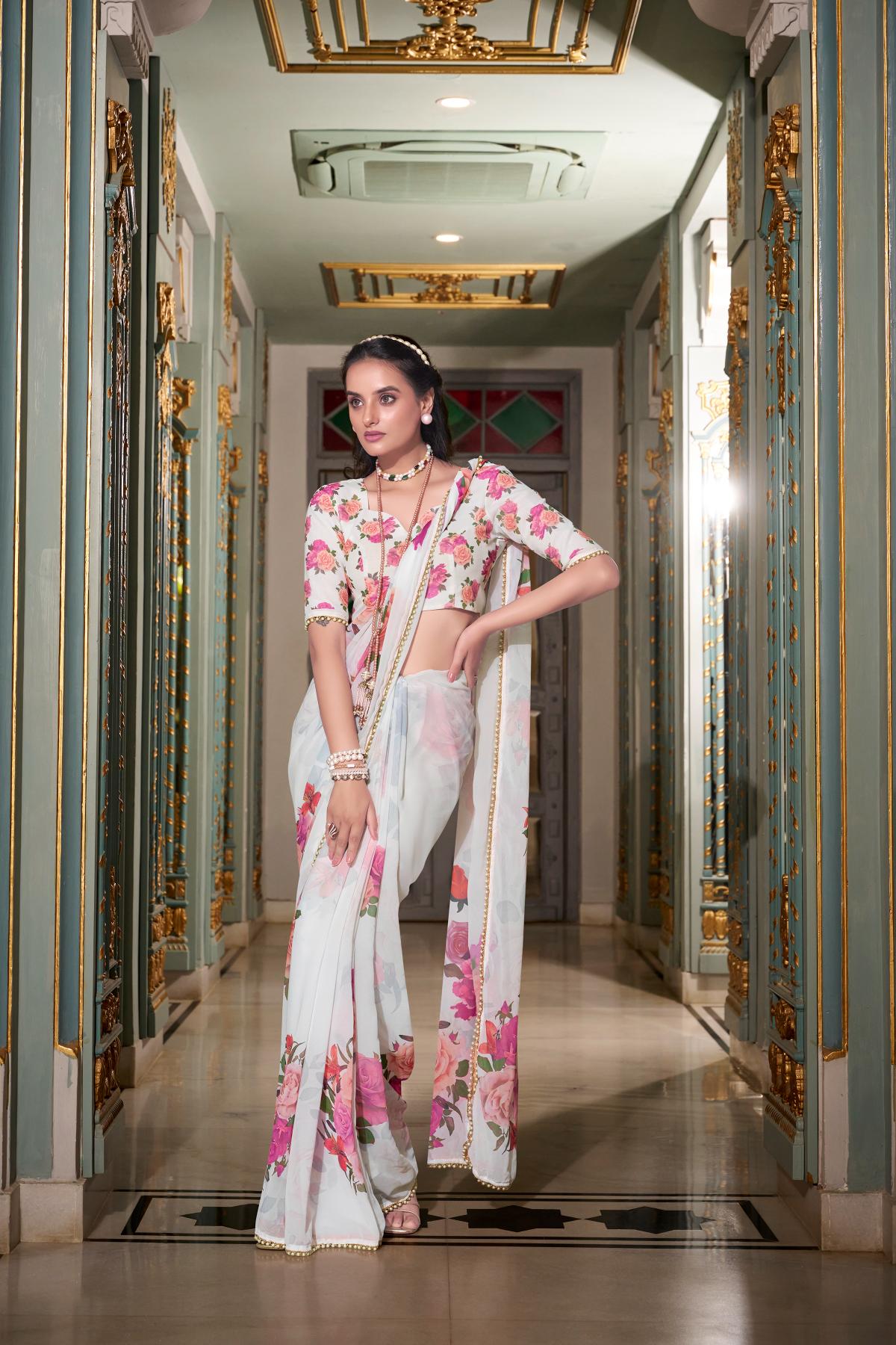 White color georgette saree for wedding