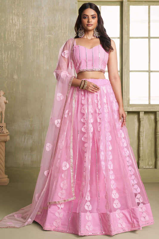 Pink color butterfly net lehenga choli