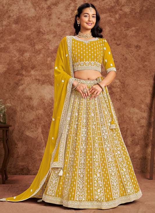 Yellow georgette lehenga choli for wedding
