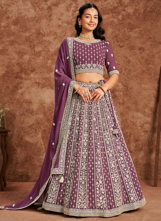 Presenting Purple Color Georgette Lenghas Choli For Wedding Party
