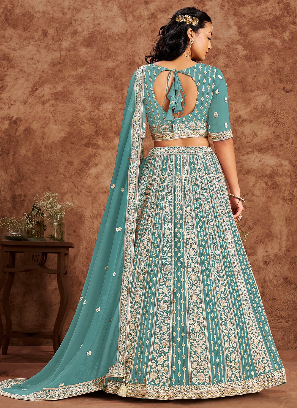 Rama color georgette lehenga choli price