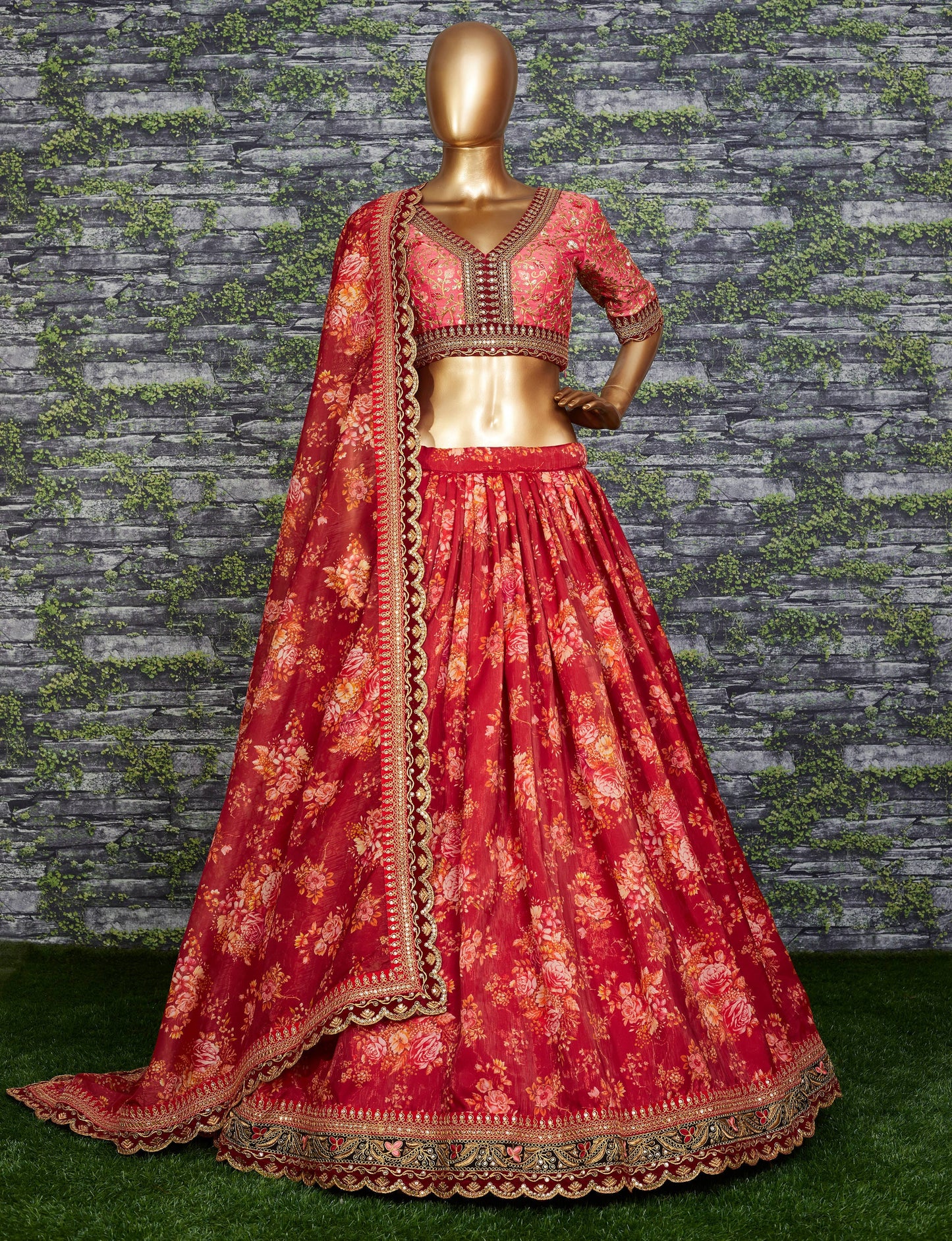 Red fancy lehenga choli with dupatta