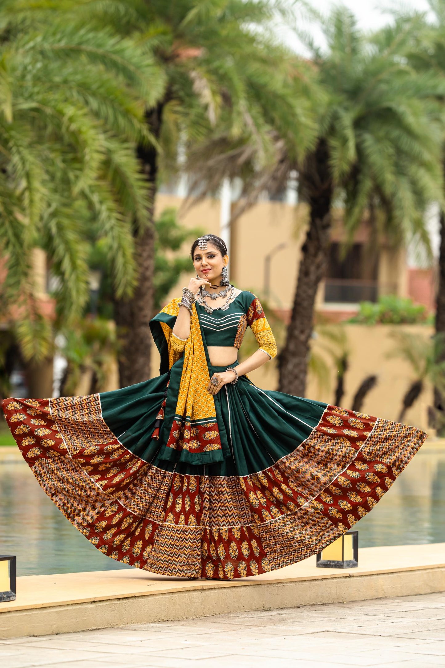 Green navratri lehenga choli for women with price
