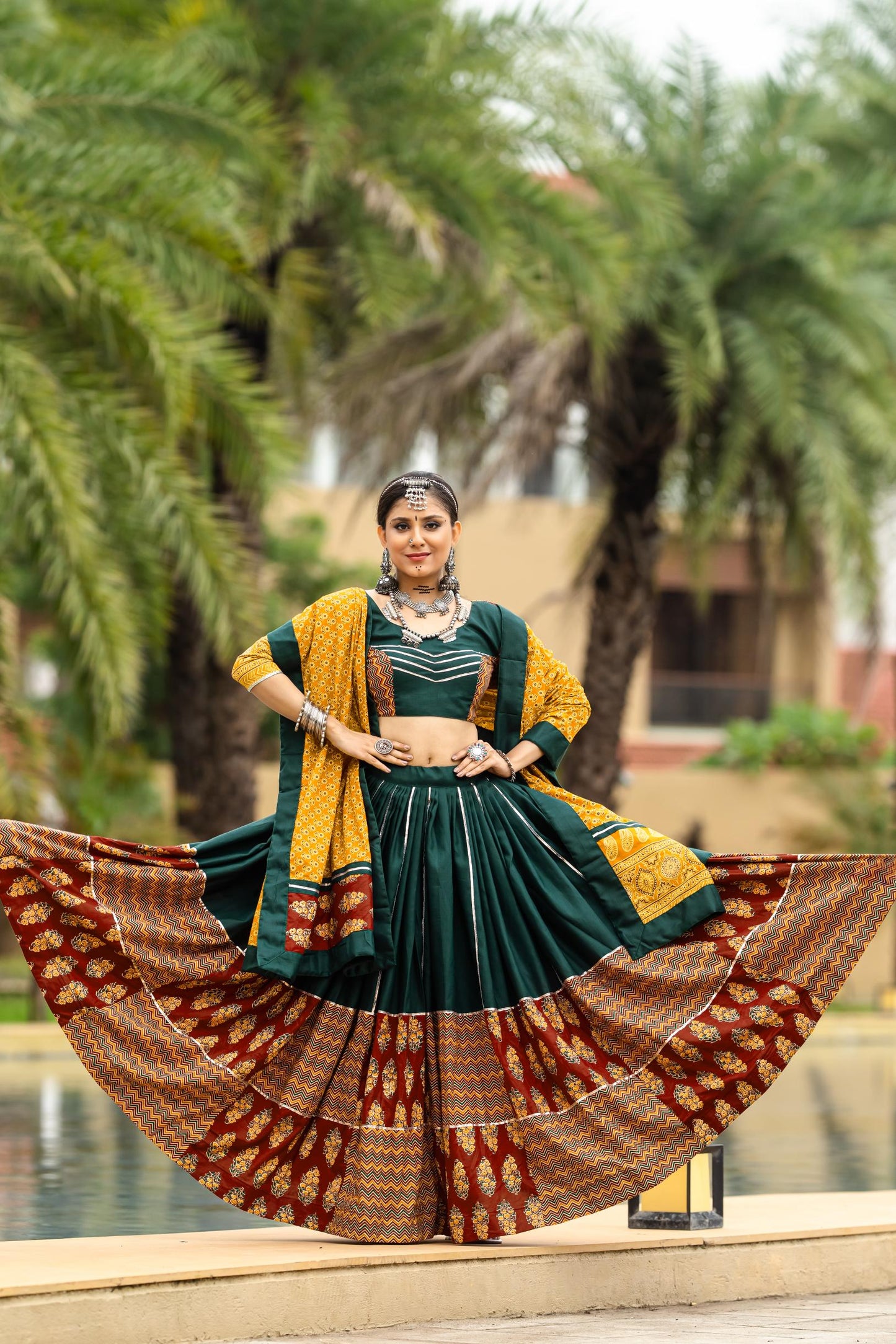 Dark green navratri lehenga choli for women