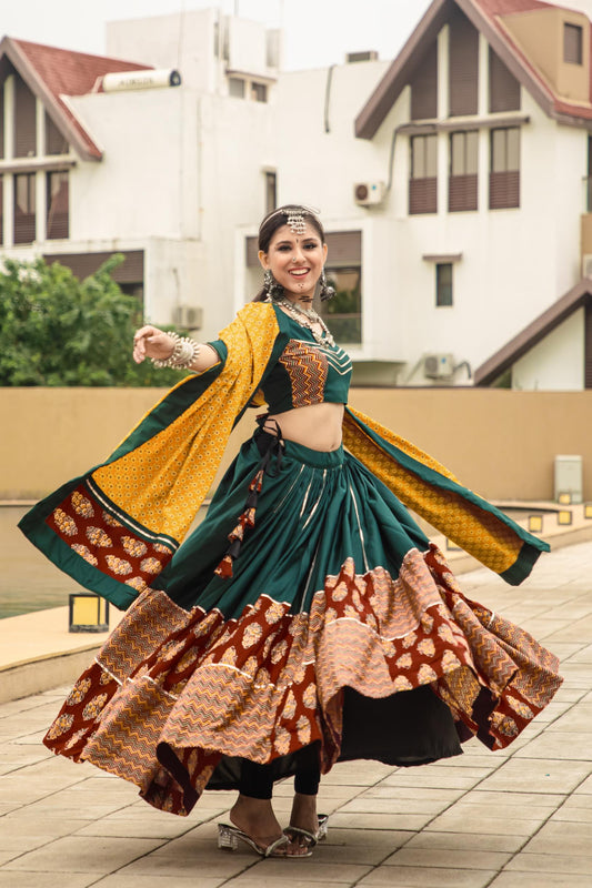 Simple green navratri lehenga choli for women