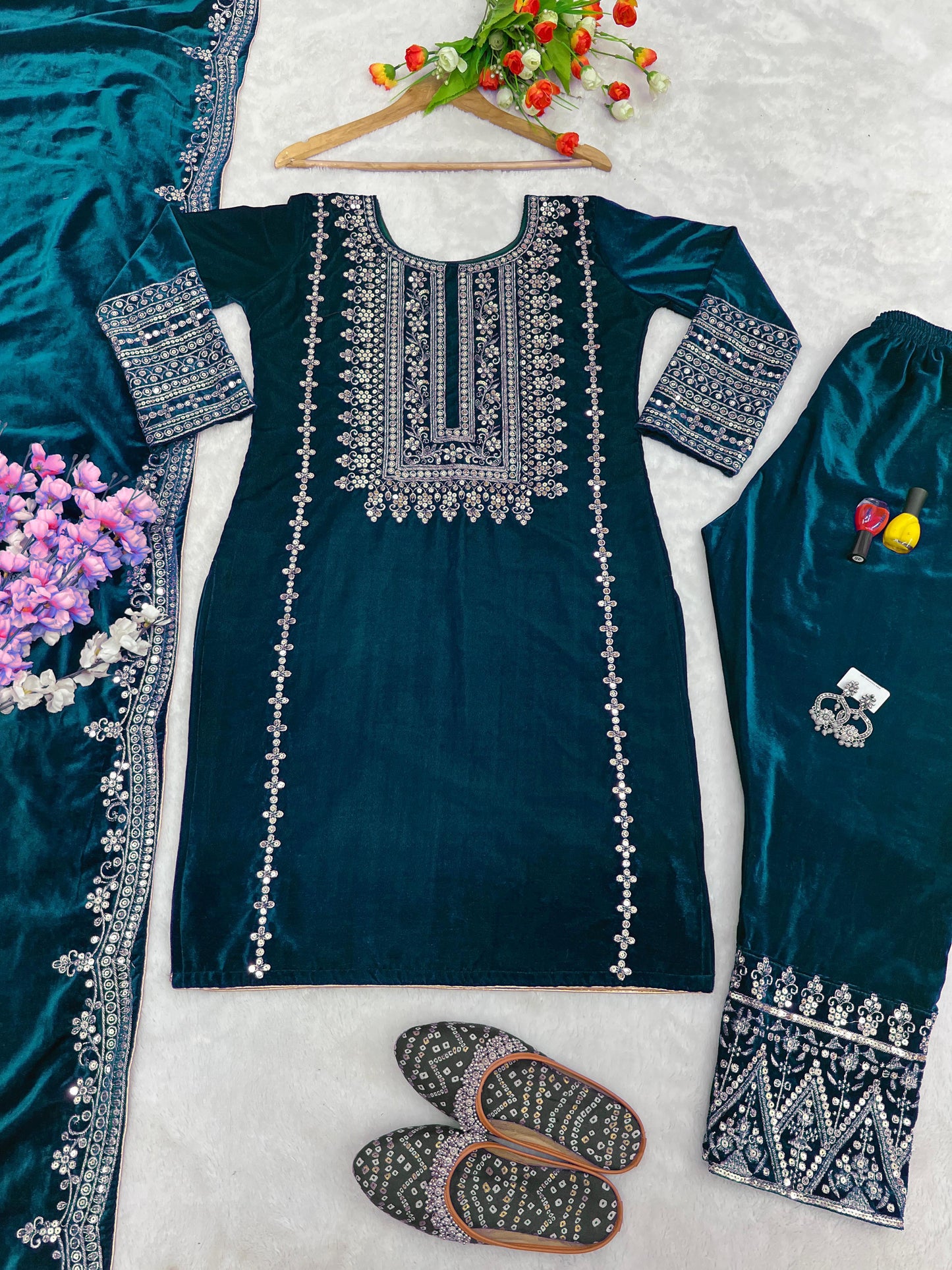 Purple color viscose velvet salwar suit for wedding