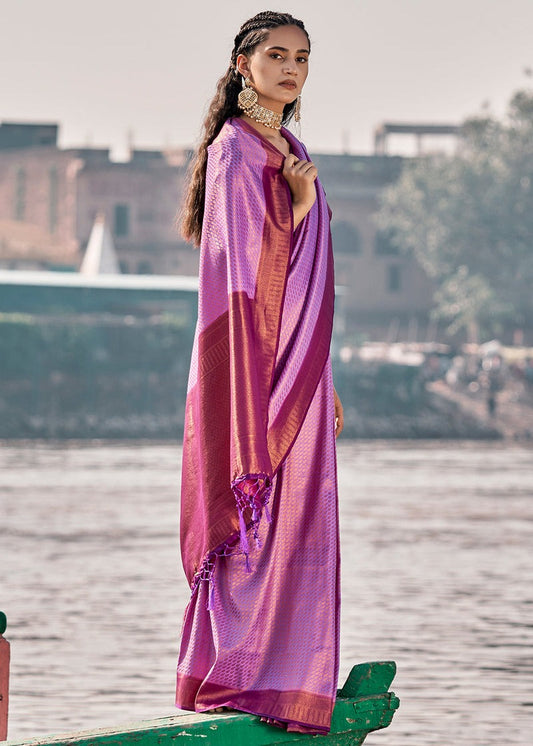 Purple silk weaving saree for women price