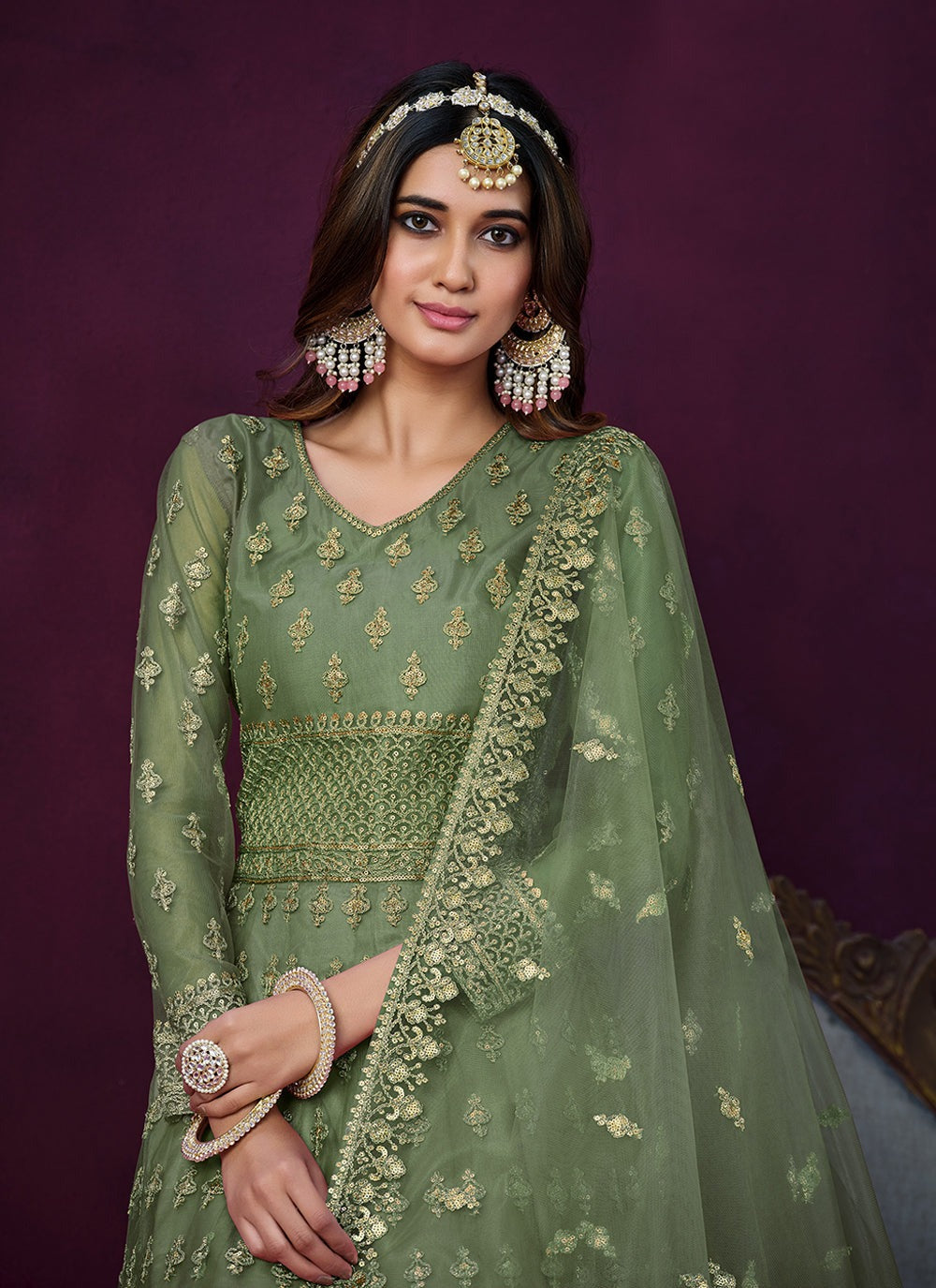 Green color wedding wear salwar suit online shopping