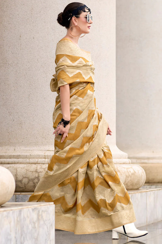 Mustard color cotton linen silk saree online shopping