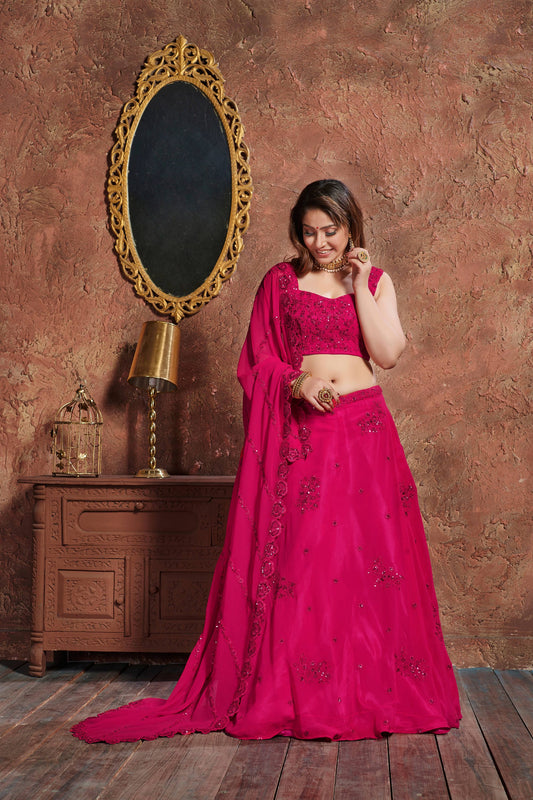 designer georgette pink lehenga