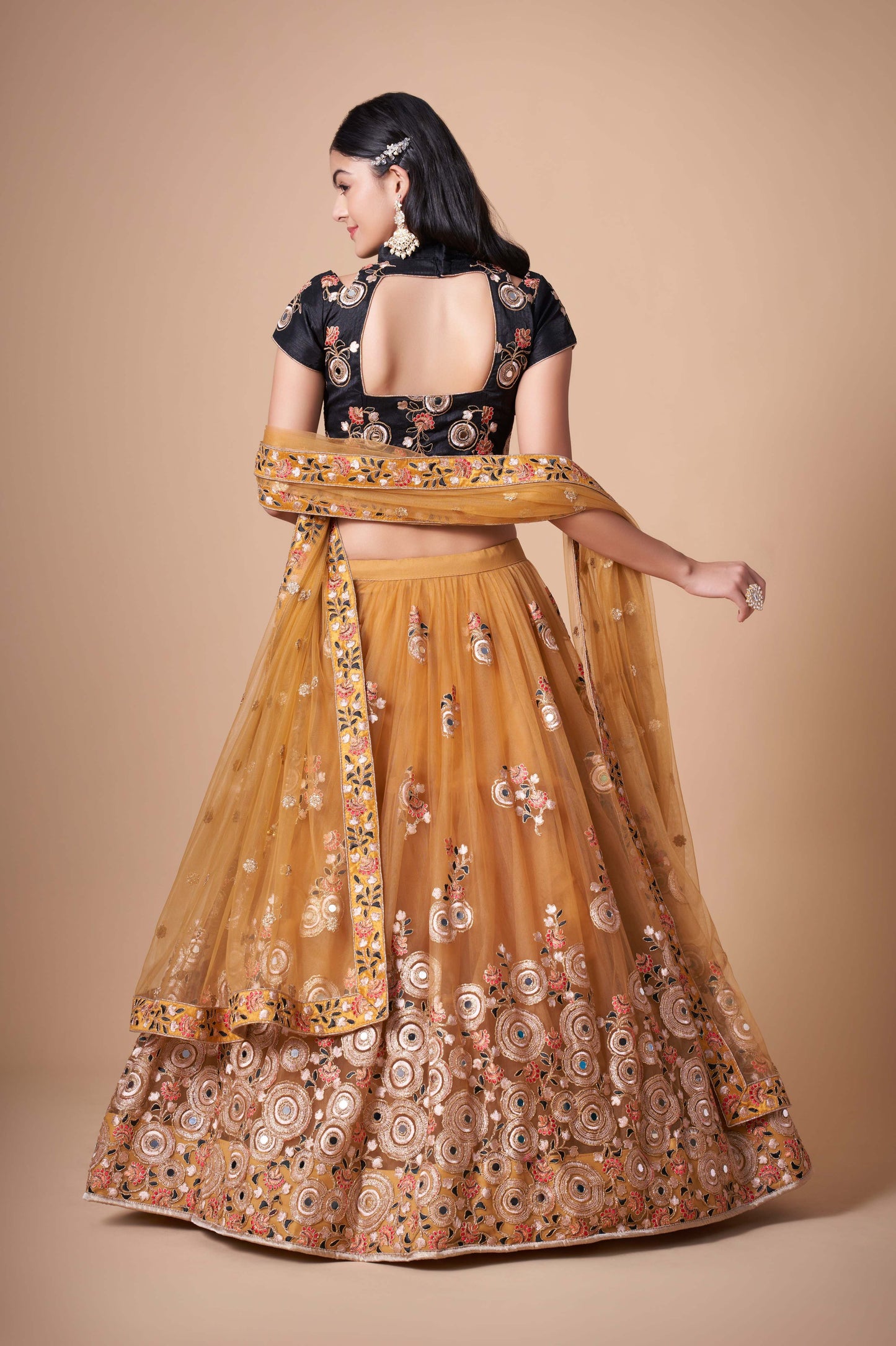gold designer lehenga choli for women