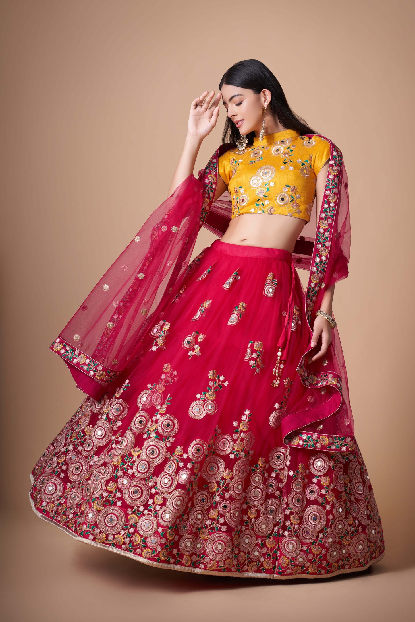 soft net rani lehenga bridal