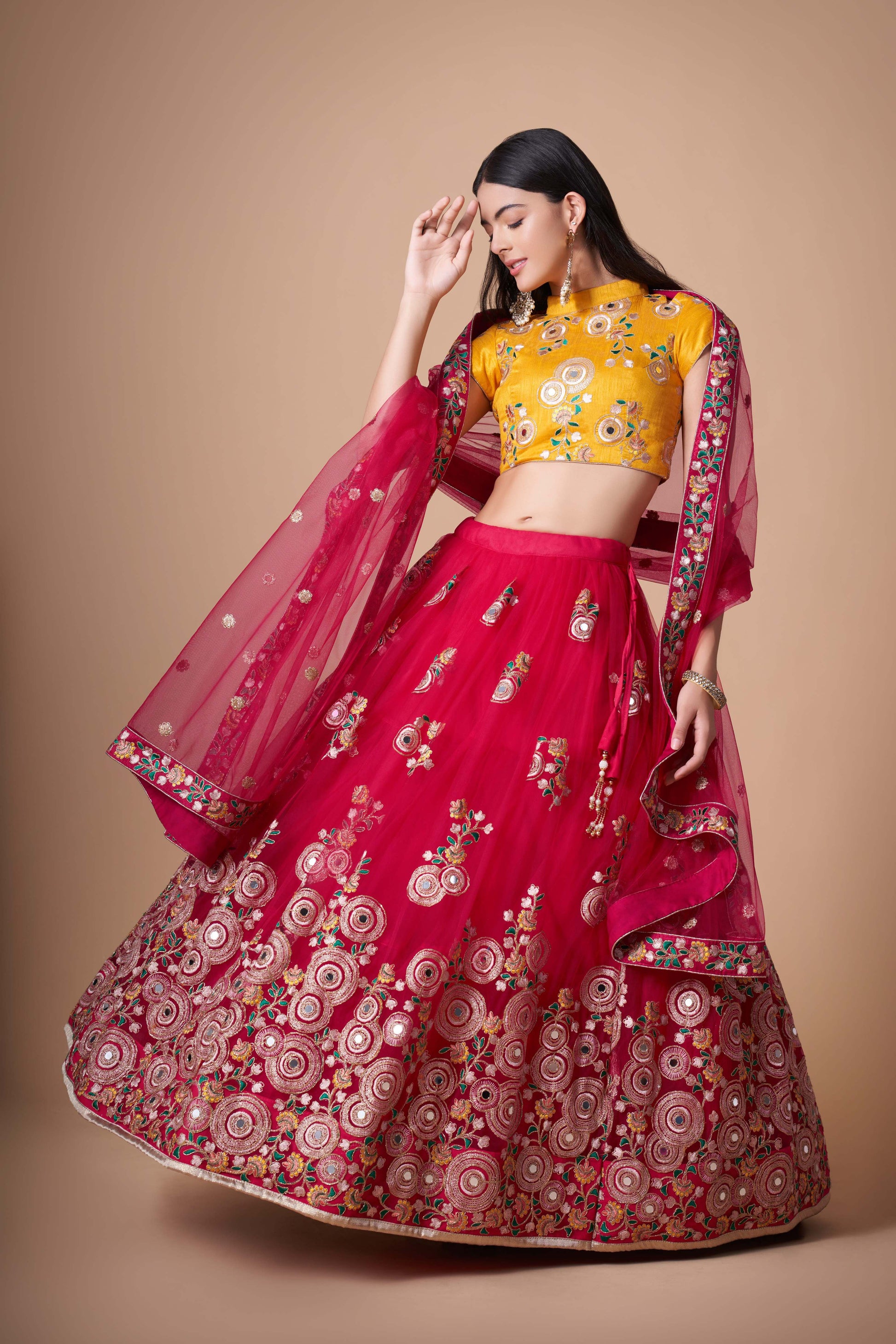soft net rani lehenga bridal