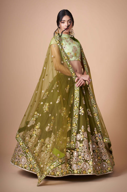 Wonderful Mehendi Color Lehenga Choli for Party Wear