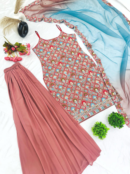 Peach color georgette sharara suit for wedding