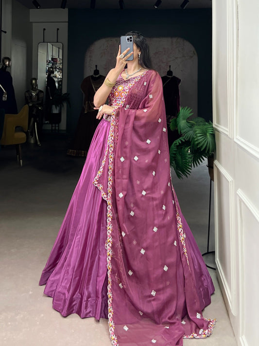 Pink color slub silk lehenga choli USA