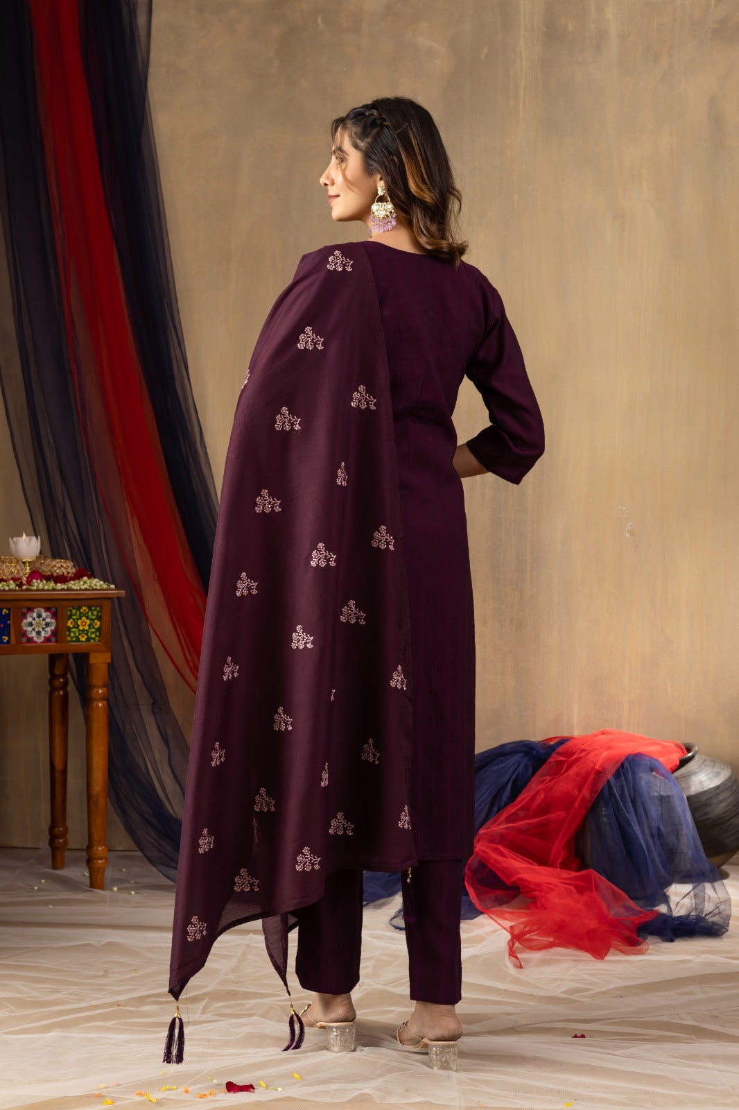 Wine viscose salwar suit with dupatta for women