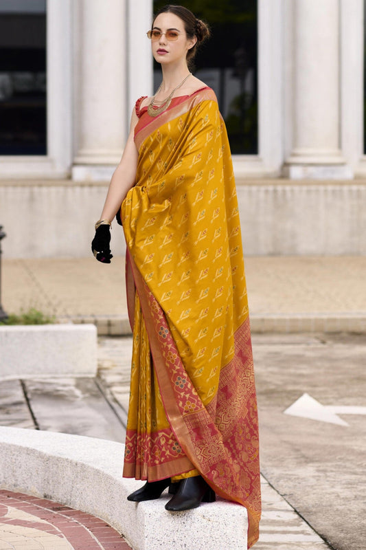Yellow banarasi silk saree for women price