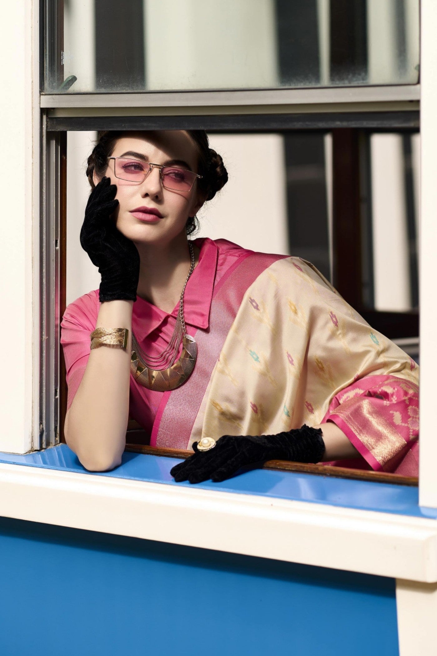 Pure beige silk saree for wedding