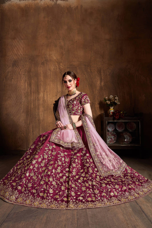 Maroon Bridal Lehenga with Double Dupatta