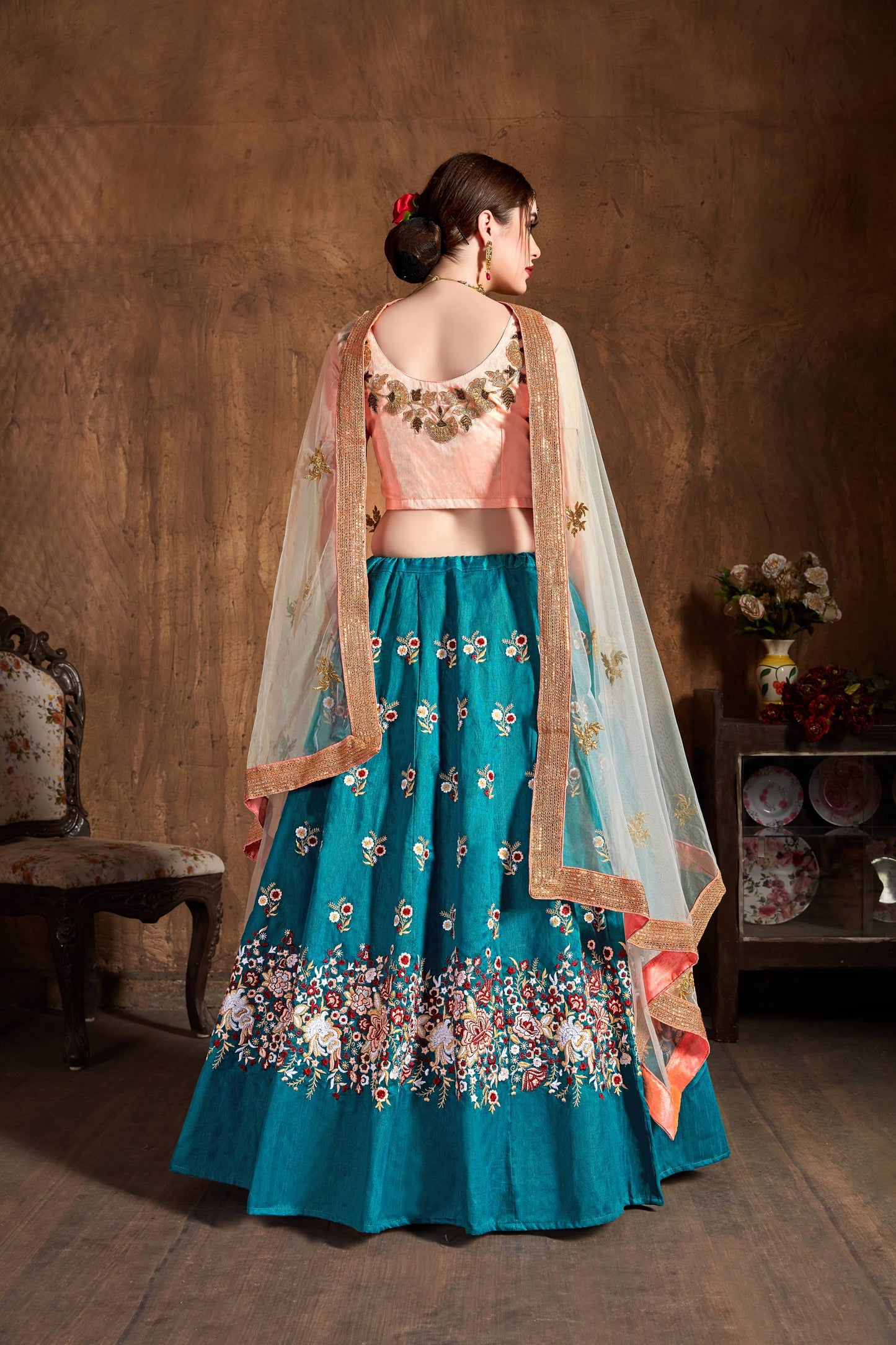 Simple teal blue lehenga choli for wedding