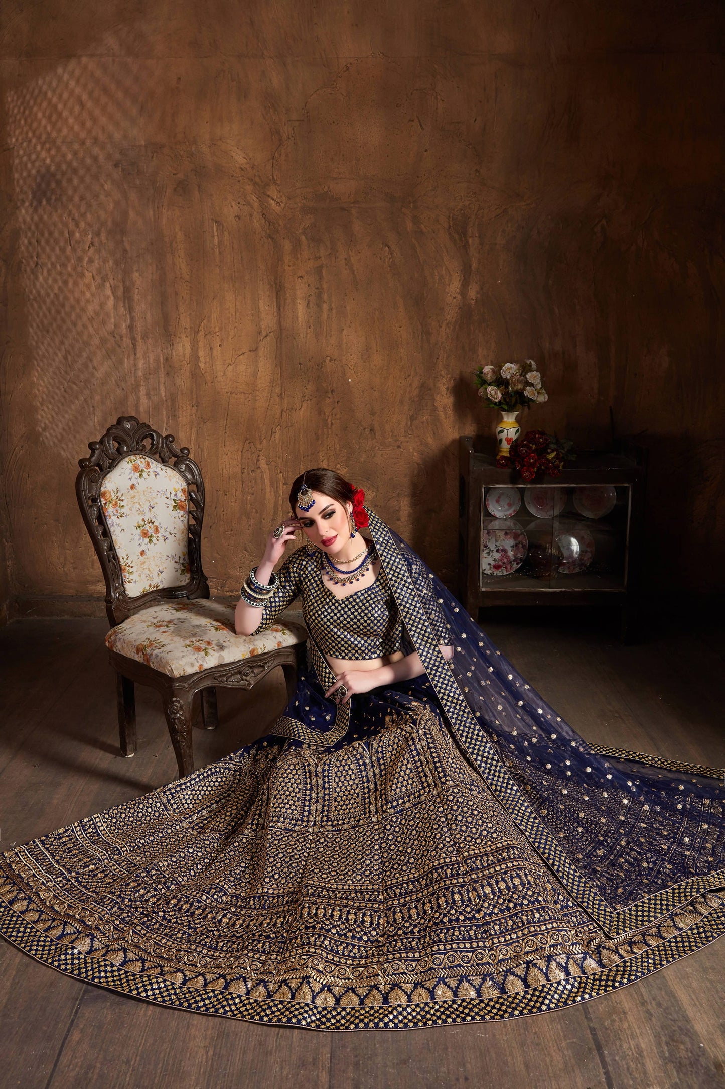 Simple navy blue lehenga for wedding