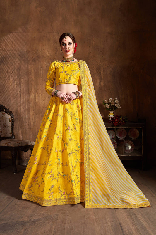 Yellow color silk lehenga choli USA